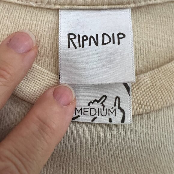 RIPNDIP Shirt Mens Medium Beige Skeleton Middle Finger Long Sleeve Tee - Picture 3 of 9